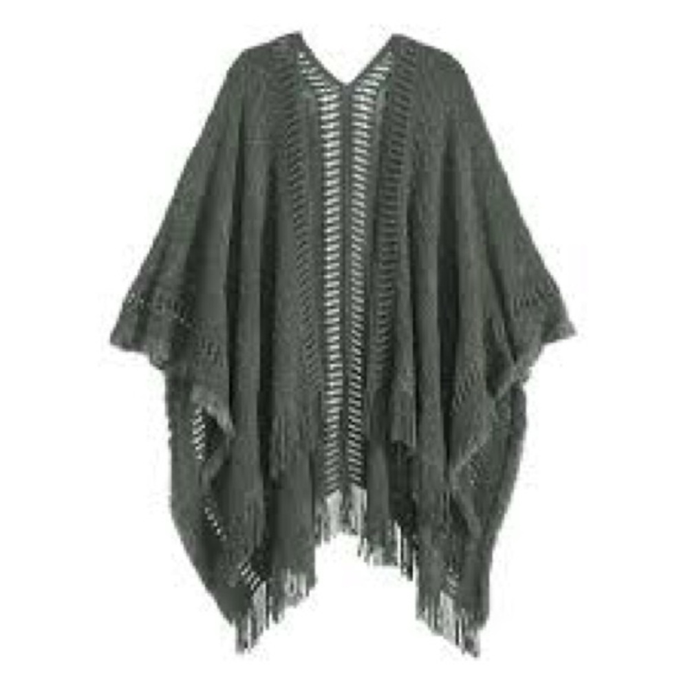 Gray fringe Soft Kimono Poncho Shawl | World Market